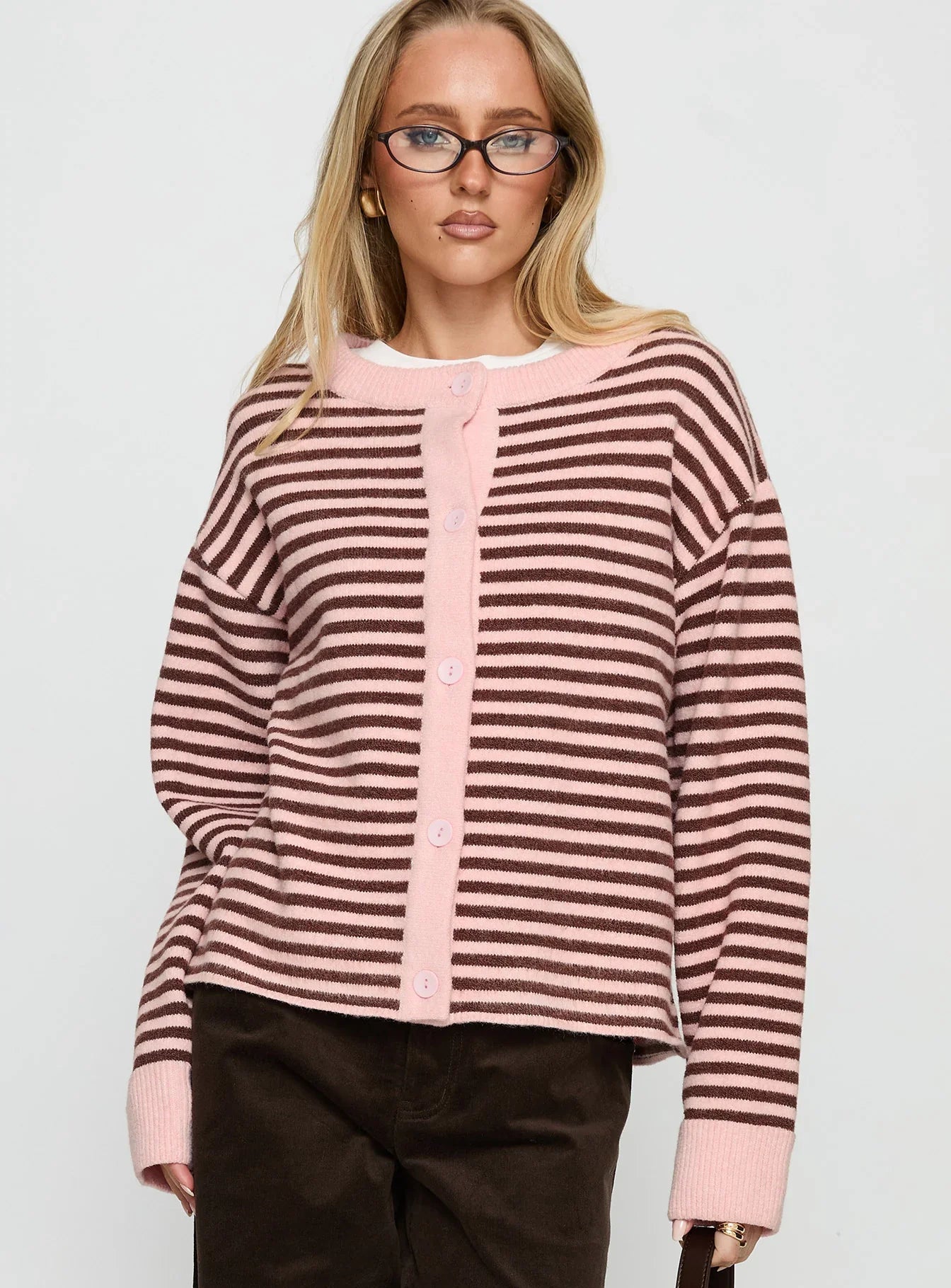 Knit cardigan in stripe print with button-up detail