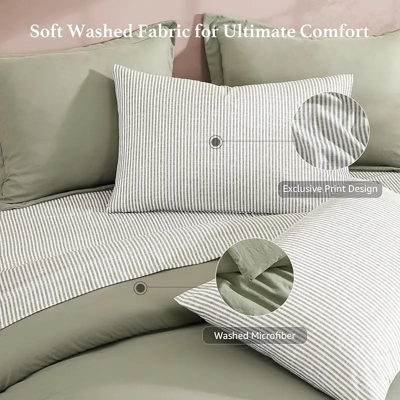 Monbix 7-Piece Coastal Microfiber Comforter Set with Storage Pockets