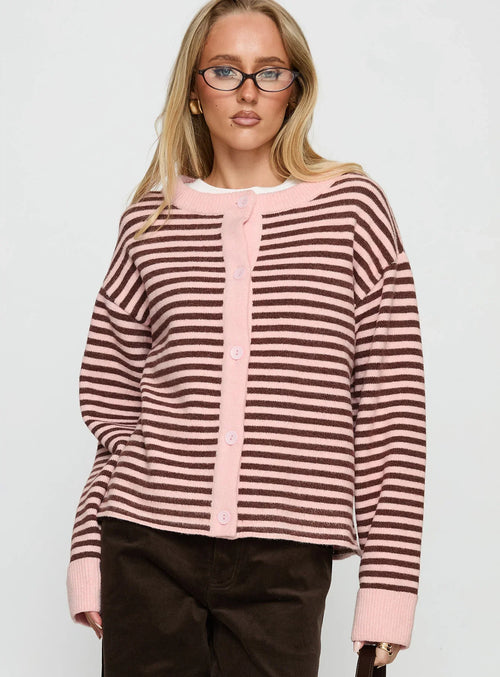 Knit cardigan in stripe print with button-up detail