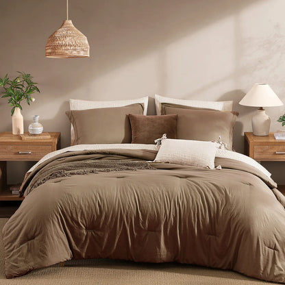Monbix 7-Piece Coastal Microfiber Comforter Set with Storage Pockets