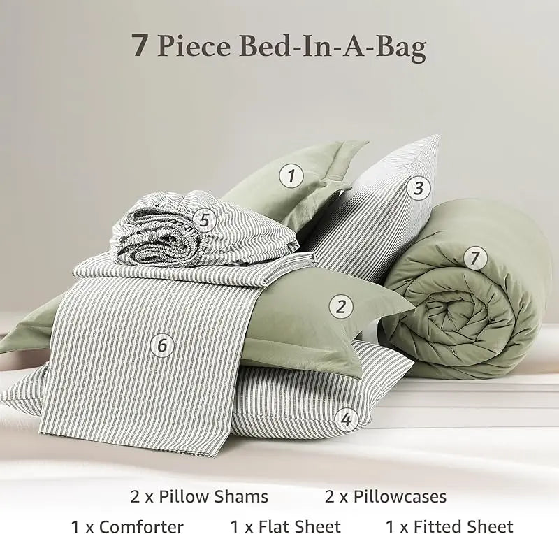 Monbix 7-Piece Coastal Microfiber Comforter Set with Storage Pockets