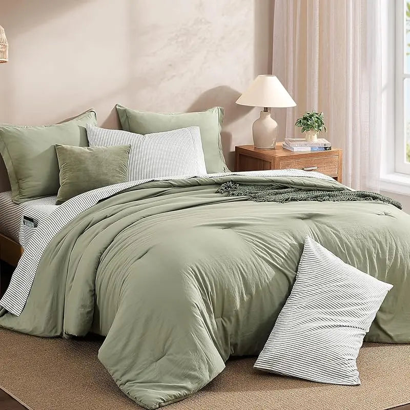 Monbix 7-Piece Coastal Microfiber Comforter Set with Storage Pockets