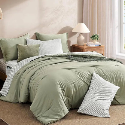 Monbix 7-Piece Coastal Microfiber Comforter Set with Storage Pockets