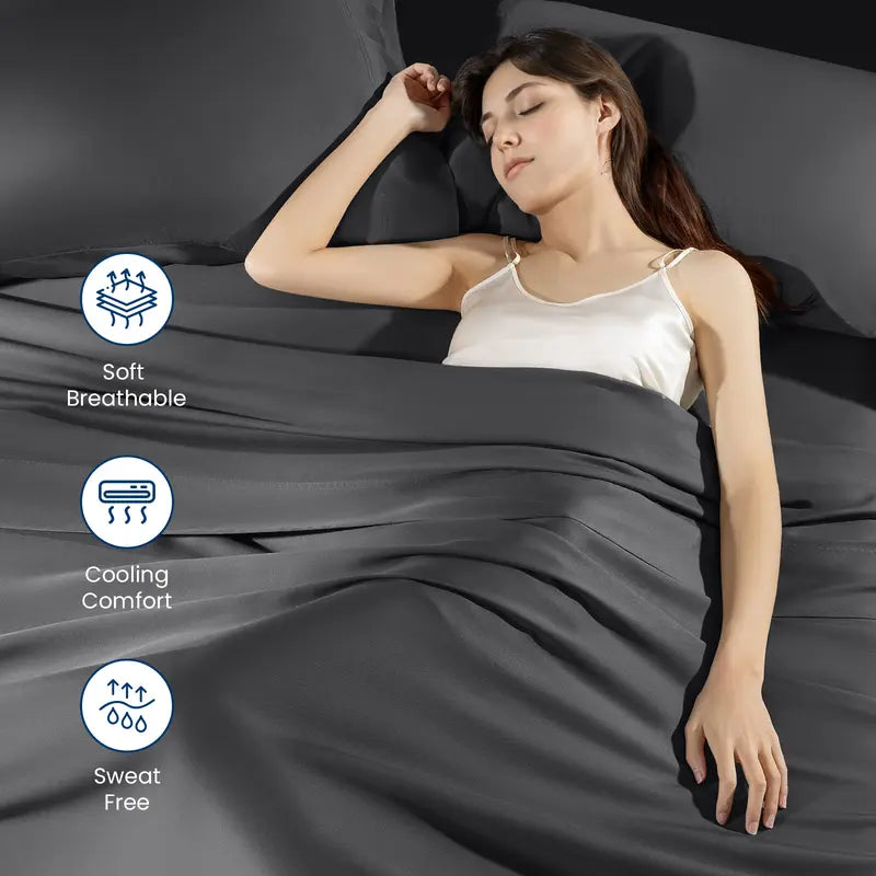 Shilucheng Cooling Bamboo Sheets 4-6PC | Hotel Luxury 16" Deep Pocket | Silky Soft Wrinkle Resistant