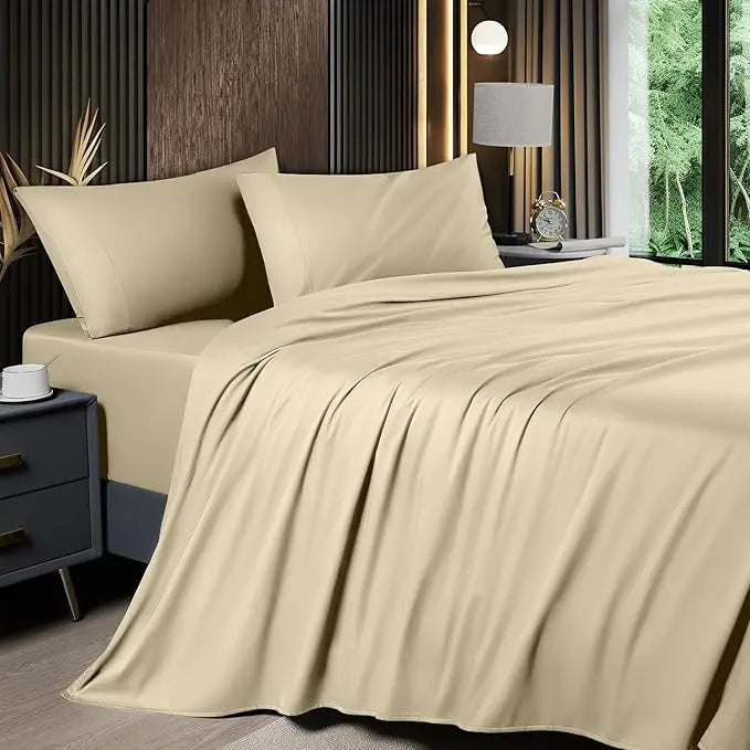Shilucheng Cooling Bamboo Sheets 4-6PC | Hotel Luxury 16" Deep Pocket | Silky Soft Wrinkle Resistant