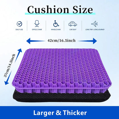 Double-Thick Gel Seat Cushion - Breathable Honeycomb Pressure Relief Pad