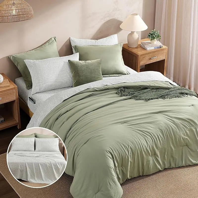 Monbix 7-Piece Coastal Microfiber Comforter Set with Storage Pockets