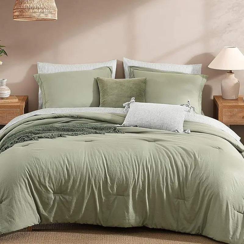 Monbix 7-Piece Coastal Microfiber Comforter Set with Storage Pockets