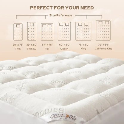 Thick Fluffy Mattress Pad - Cooling Pillow Top Cover (6-18" Deep Pocket)