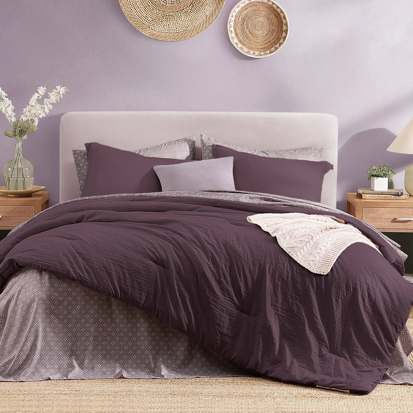 Monbix 7-Piece Coastal Microfiber Comforter Set with Storage Pockets