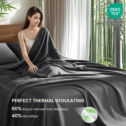 Shilucheng Cooling Bamboo Sheets 4-6PC | Hotel Luxury 16" Deep Pocket | Silky Soft Wrinkle Resistant