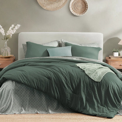 Monbix 7-Piece Coastal Microfiber Comforter Set with Storage Pockets