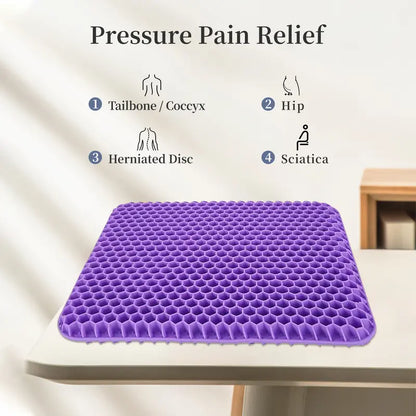 Double-Thick Gel Seat Cushion - Breathable Honeycomb Pressure Relief Pad