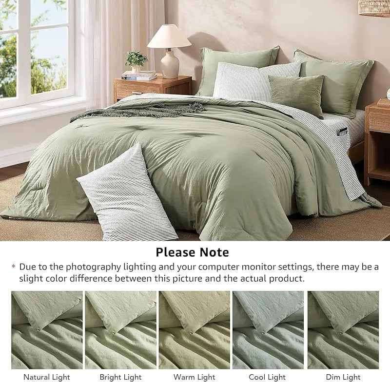 Monbix 7-Piece Coastal Microfiber Comforter Set with Storage Pockets