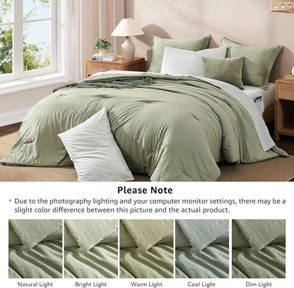 Monbix 7-Piece Coastal Microfiber Comforter Set with Storage Pockets