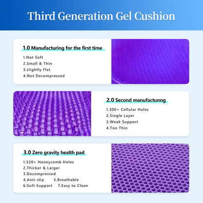 Double-Thick Gel Seat Cushion - Breathable Honeycomb Pressure Relief Pad