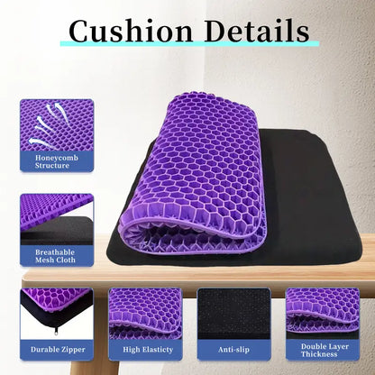 Double-Thick Gel Seat Cushion - Breathable Honeycomb Pressure Relief Pad