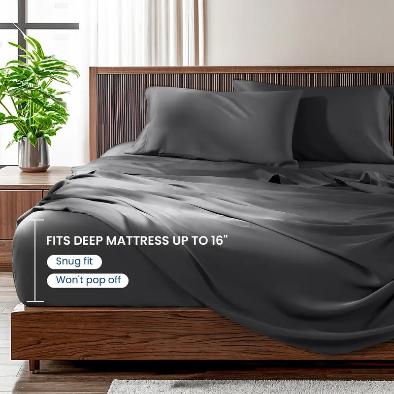 Shilucheng Cooling Bamboo Sheets 4-6PC | Hotel Luxury 16" Deep Pocket | Silky Soft Wrinkle Resistant