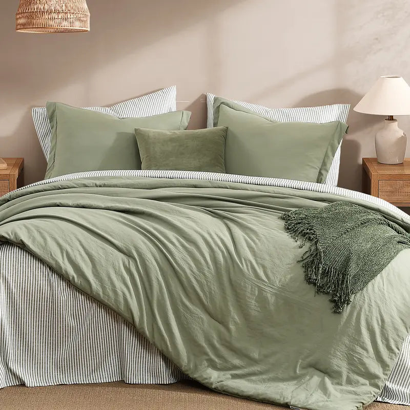 Monbix 7-Piece Coastal Microfiber Comforter Set with Storage Pockets